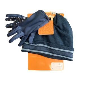 Member's Mark Kid's Flat Knit Beanie Hat With Pom Pom & Gloves Set - Blue